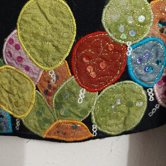 Vintage Anage Black Hot Air Balloons Button Down Jacket Sequins Patchwork 80s S - Picture 9 of 14